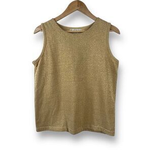 Stephanie Andrews Women's M Sleeveless Sweater‎ Tank Shell Gold Metallic Evening